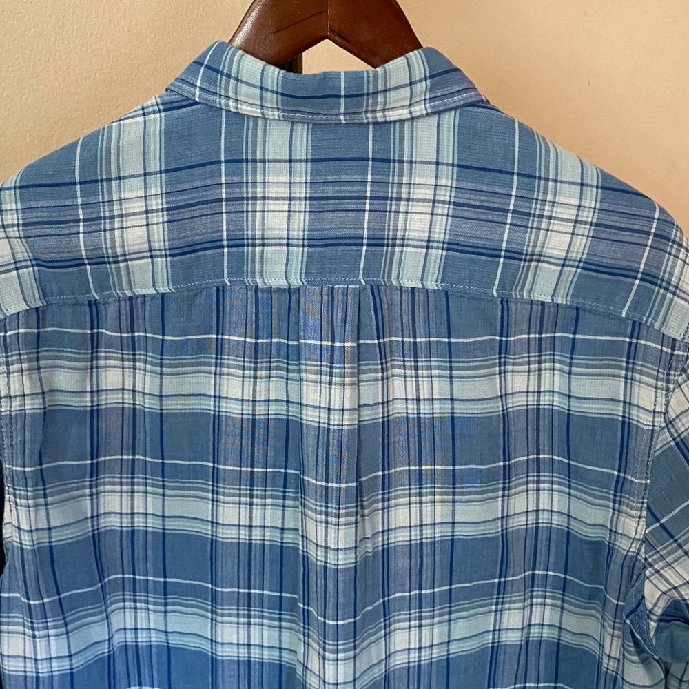 Blue White Plaid Wallin & Bros Button-Down Shirt L - Picture 8 of 11